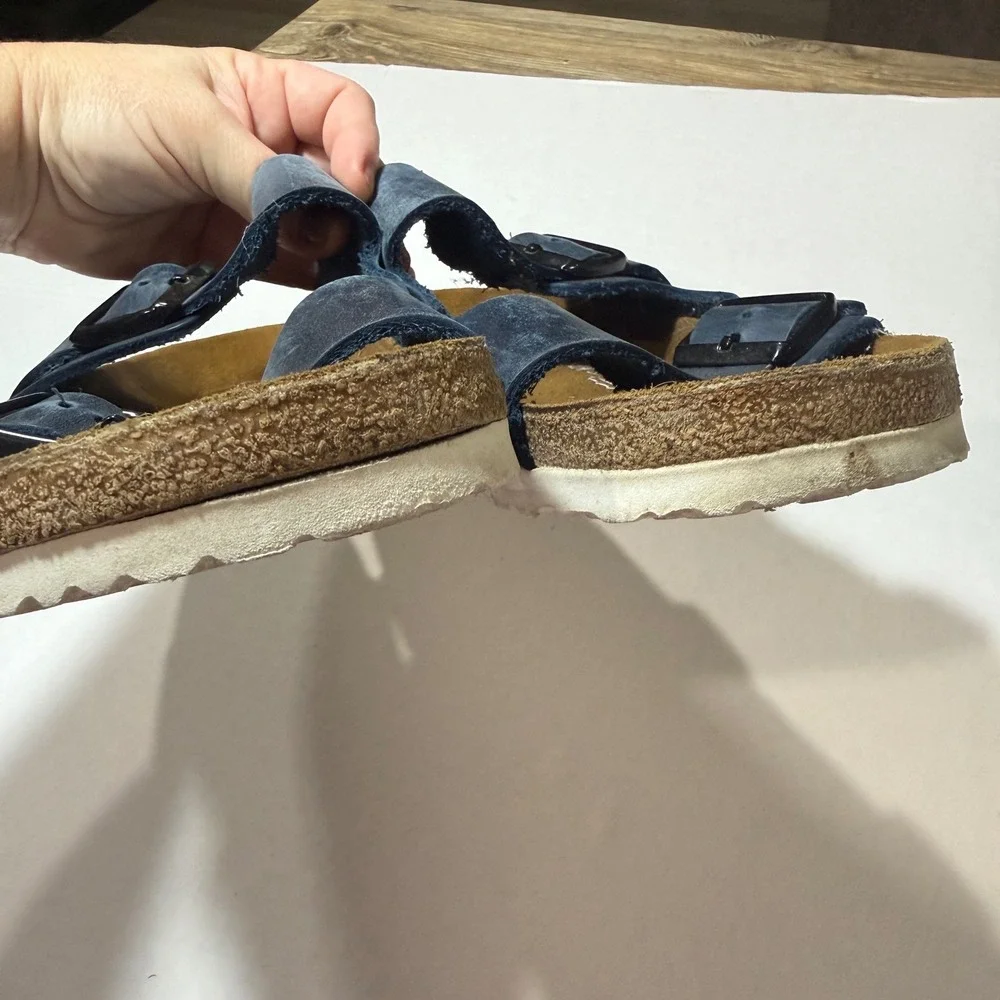 Birkenstock for J.Crew Arizona Navy Blue Leather Sandals Mens 11 White Sole